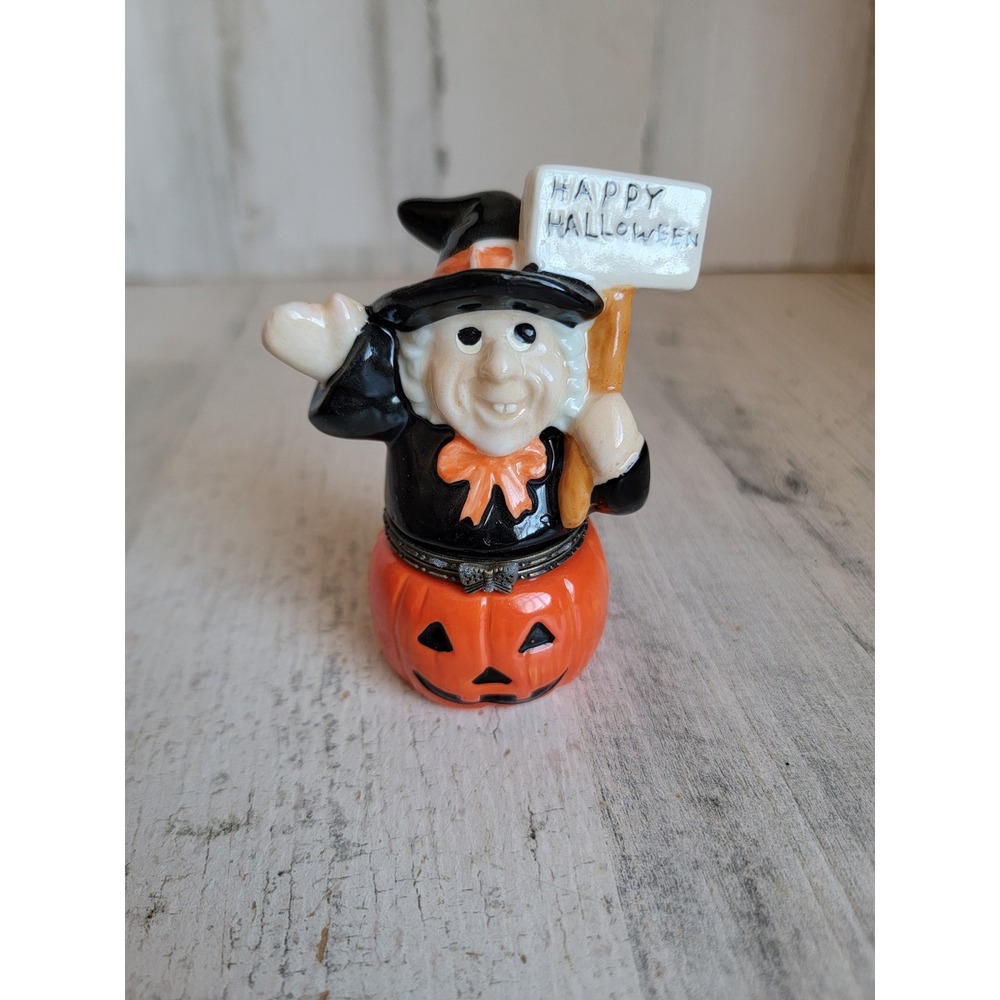 Vintage happy Halloween witch porcelain trinket box home decor‎ figure